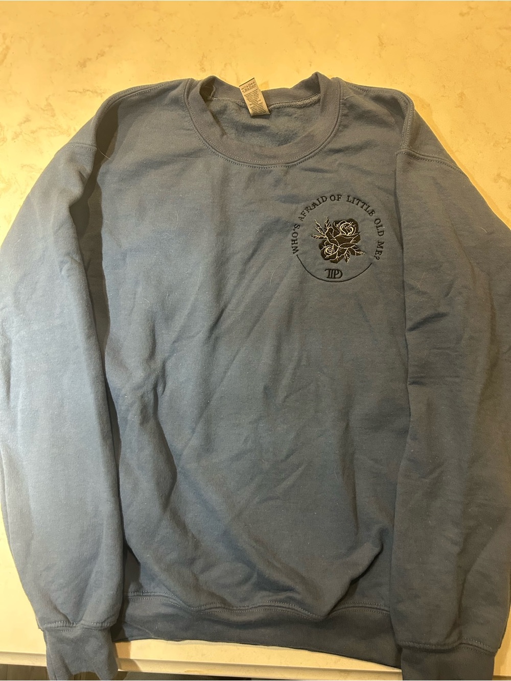 Gildan Dusty Blue Crewneck Sweatshirt with Rose Chest Emblem